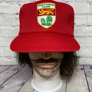 Vintage Prince Edward Island PEI Foam Trucker Hat Cap Snapback Red Patch Crooked